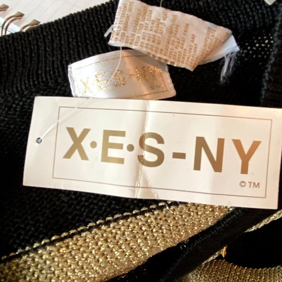NEW XES-NY Gold & Black Striped Sweater Mob Wife Avant Garde - Picture 8 of 9